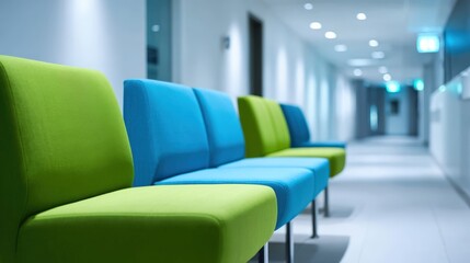 Modern Waiting Area with Colorful Seating in a Clinic or Healthcare Facility Interior