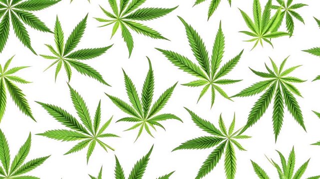 Marijuana cannabis topic concept. seamless pattern with green cannabis leaves on white background.