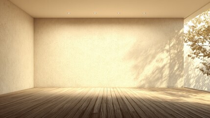 Minimalist Interior with Natural Light and Wooden Floor, Empty Space for Product Placement or Text Overlay