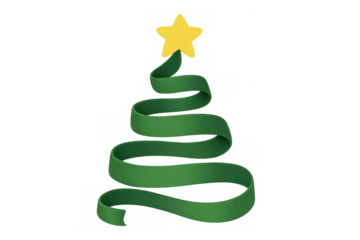 Ribbon christmas tree forming a festive holiday decoration with a star topper, transparent background