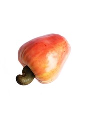 Raw cashew fruit on a white background