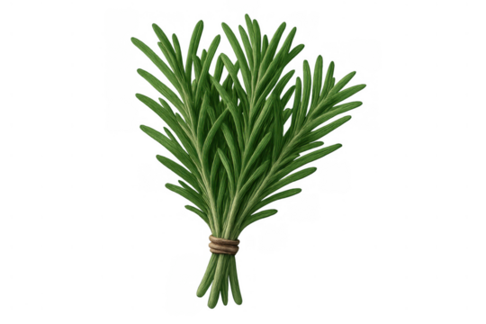 Fresh rosemary sprigs tied in a bunch, a fragrant culinary herb for seasoning and cooking, transparent background