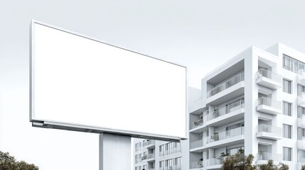 Blank Billboard Mockup Against Modern Building Facade, Ideal for Advertising and Urban Design