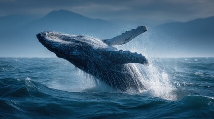 Majestic Humpback Whale Breaching in Ocean Waters: An Epic Display of Marine Wildlife Power and Beauty