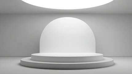 Fototapeta premium Minimalist Display Podium with Round Stage, Ideal for Product Presentation and Mockups in Clean White Studio