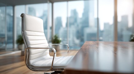 Executive Office Chair in Modern Workplace with City View - Corporate Leadership and Success