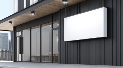 Blank Rectangular Signboard Mockup on Modern Building Facade, Ready for Branding and Advertisement Display