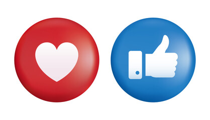 Thumb up and heart icon. Vector like and love button for website and mobile app