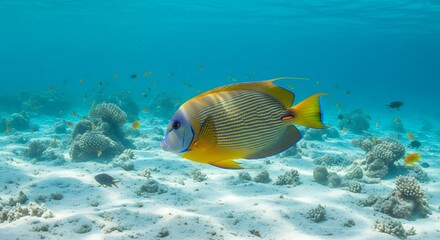 Obraz premium Colorful Tropical Fish Swimming Over Coral Reef Underwater Scene
