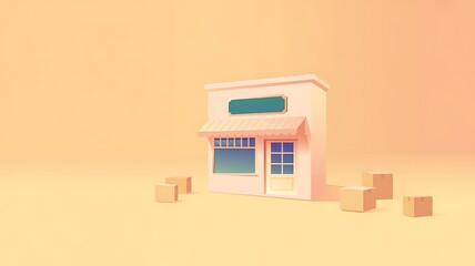 3D illustration of a small store with delivery boxes shop retail