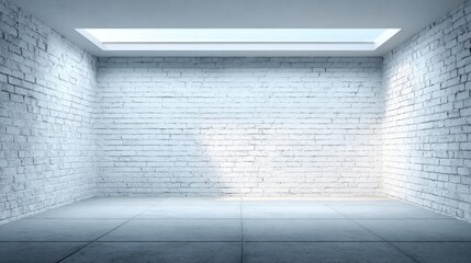 Fototapeta premium Empty Room with White Brick Walls and Skylight, Ideal for Product Mockups and Interior Design Projects