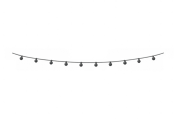 String lights garland with glowing bulbs on wire, hanging horizontally, transparent background for festive events