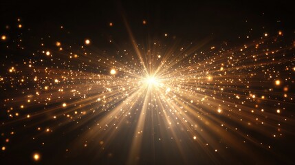 Obraz premium Golden Glitter Explosion with Rays of Light on Dark Background for Festive Celebrations