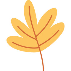 Single Yellow Autumn Leaf with Orange Veins and Stem Isolated on Transparent Background Simple Hand Drawn Illustration