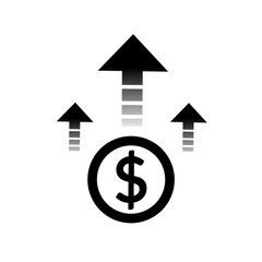 Money dollar up arrow, growth finance graphic, concept icon design in black flat design on white background