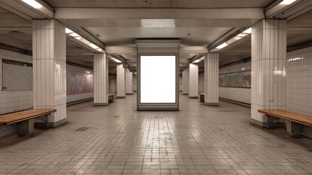 Blank Advertisement Billboard in a Public Subway Station, Perfect for Mockup Placement and Transit Advertising Campaigns - Powered by Adobe