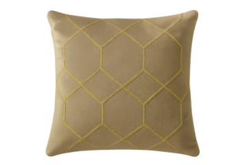 Beige decorative pillow featuring geometric honeycomb pattern with transparent background