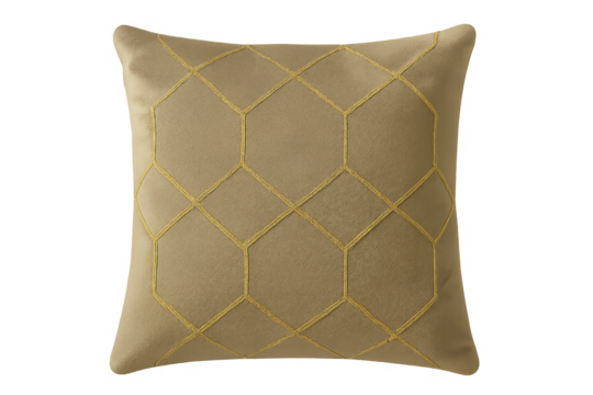 Beige decorative pillow featuring geometric honeycomb pattern with transparent background
