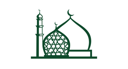 This elegant Islamic mosque silhouette, featuring a prominent minaret and graceful domes adorned with crescent moons, is a versatile vector graphic design element.