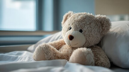 Comforting Teddy Bear on Pillow: A Gentle Image of Childhood and Softness