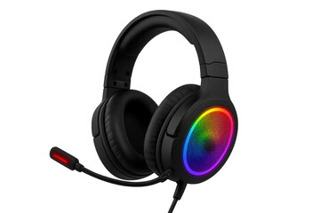 Naklejka premium Black gaming headset with rgb lights on earcups and a flexible microphone, offering clear communication and immersive sound for gamers