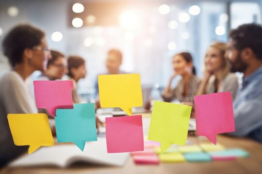Diverse Team Brainstorming Ideas with Colorful Notes in a Modern Office Setting