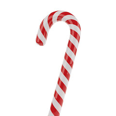 Classic red and white striped candy cane with a hook shape against a black background