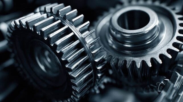 Close-Up of Interlocking Gears Demonstrating Mechanical Engineering, Precision Manufacturing, and Industrial Technology Concepts - Powered by Adobe
