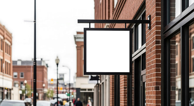 Blank Square Wall Mounted Shop Signage Mockup on Brick Building