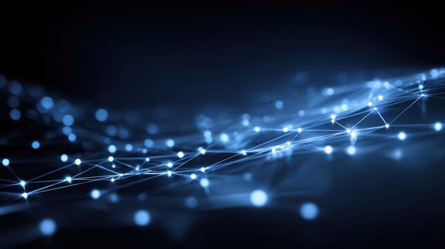 Abstract blue network data connection with dots and lines, future technology concept background