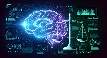 Digital Brain and Justice Scales: AI, Ethics, Law, and Cognitive Decision Making Concept