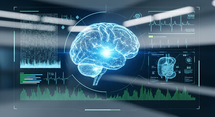 Digital Brain Interface: Neuroscience Research and AI Technology Display