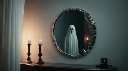 Ghost in mirror by candlelight.