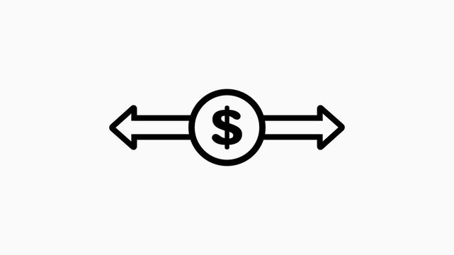 Black Dollar Sign Icon with Horizontal Arrows on White Background money currency