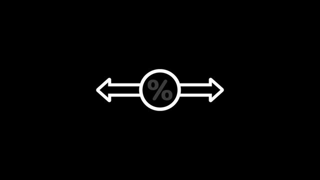 White Percentage Symbol Icon with Horizontal Arrows on Black Background discount sale