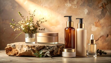 background with cosmetic bottles
