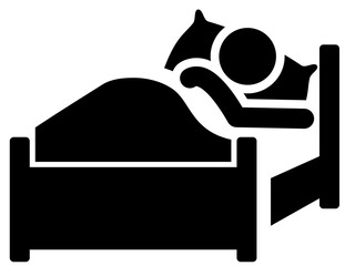 A person waking up or sleeping in bed can be used to represent morning, alarm clocks, the beginning of the day, and awakening from sleep.