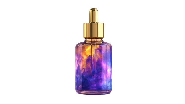 Hyper-detailed surreal premium cosmetic bottle mockup on transparent background