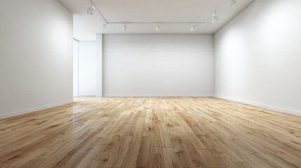 Fototapeta premium Empty Modern Art Gallery Interior with White Walls and Polished Wooden Floor for Exhibition