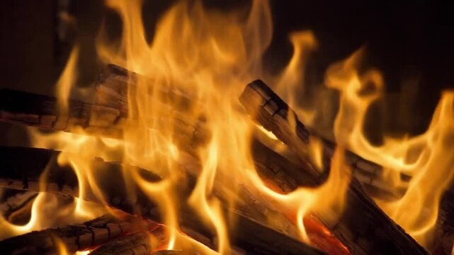 Relaxing fireplace ambience burning wood bright flames crackling sounds for sleep and study aid