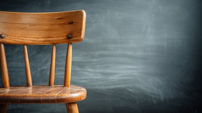 Wooden Chair Against a Dark Background, Symbolizing Empty Space, Waiting, or Anticipation with Copy Space