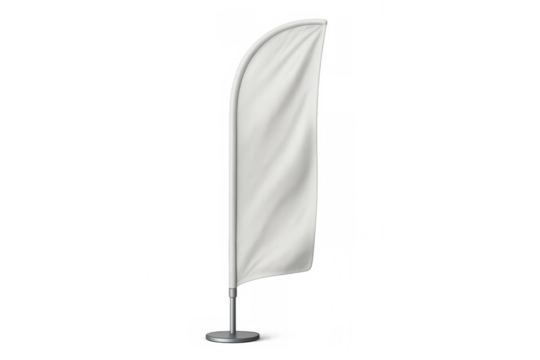 Blank white feather flag mockup standing on transparent background, promoting brand advertising and outdoor event signage