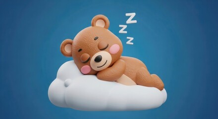 Sweet Dreams: Adorable Teddy Bear Sleeping Peacefully on a Fluffy Cloud Illustration