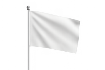 White flag waving on pole, symbolizing peace, surrender, truce, and blank design template with transparent background