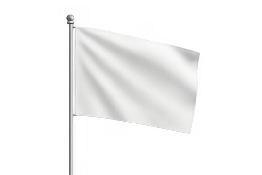 White flag waving on pole, symbolizing peace, surrender, truce, and blank design template with transparent background