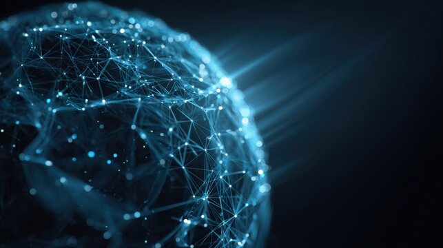Abstract Digital Network Globe: Futuristic Technology Background with Interconnected Nodes and Data Flow for Global Communication - Powered by Adobe