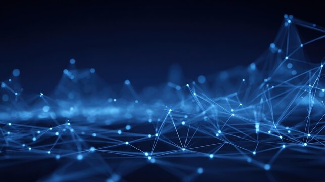 Abstract Network Connection Background with Lines and Dots in Blue Tones Representing Digital Data and Technology