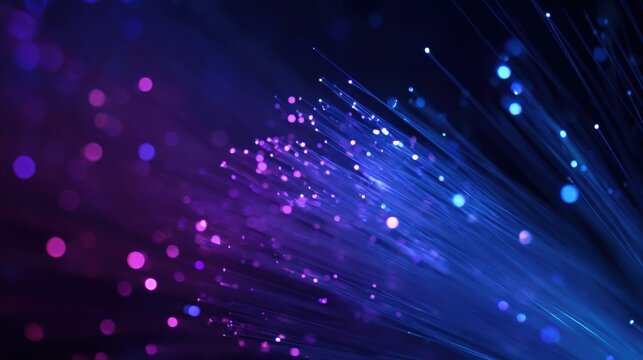 Fiber Optic Cables Glowing with Data Transmission, Creating a Futuristic Network Background