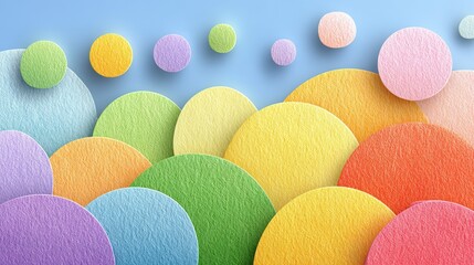 Pastel colored circles arranged in a layered abstract pattern against a blue background.
