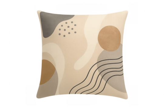 Beige pillow with abstract organic shapes design